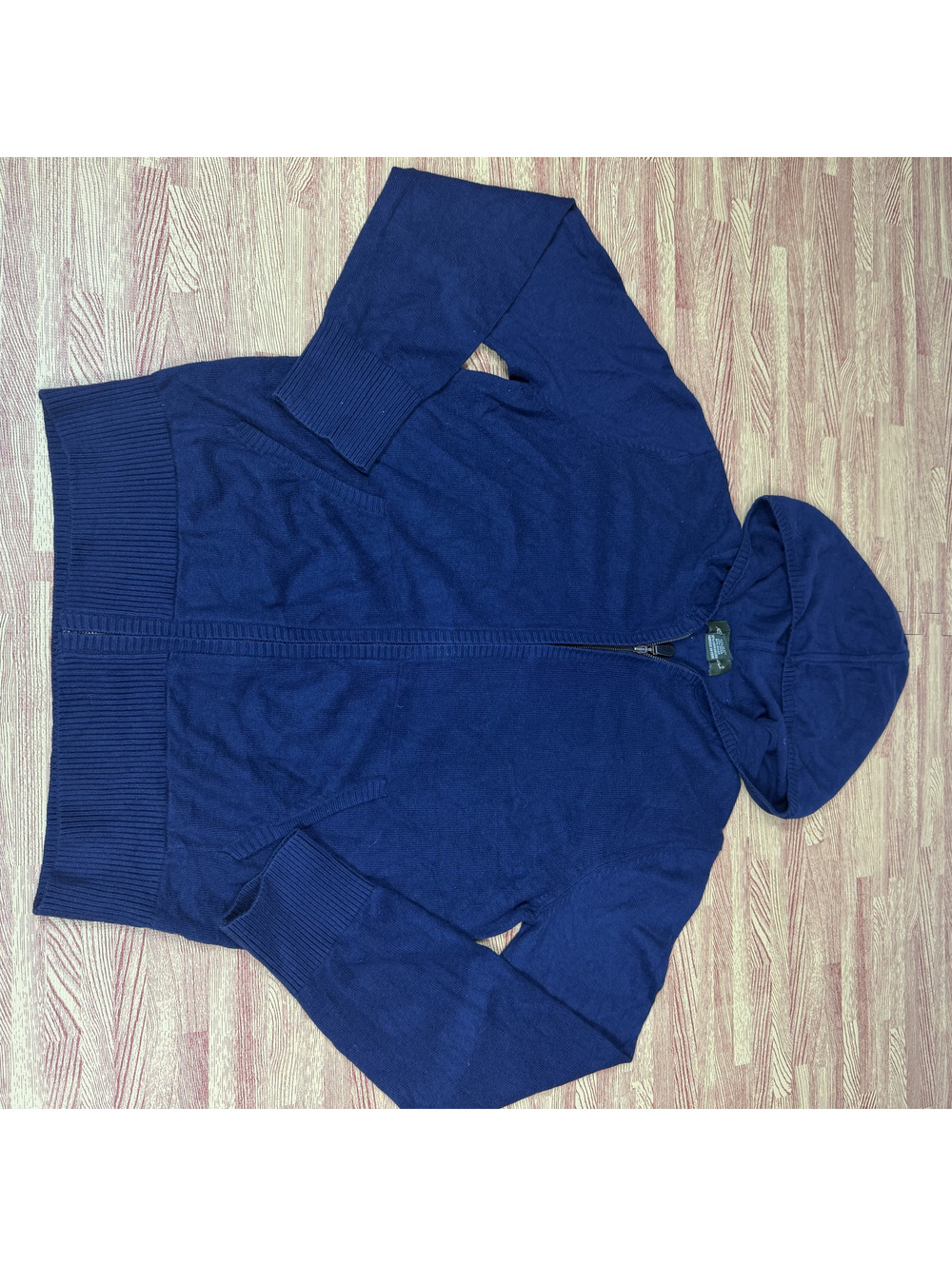 Eddie Bauer Navy Hooded Zip Front Sweater